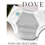 Gray big kid diapers from Super Undies on a white background