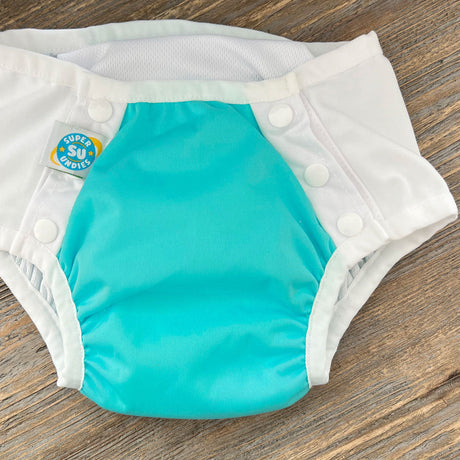 diaper with snaps, for kids with special needs and disabilities, used as swim diaper and training pants as well- blue